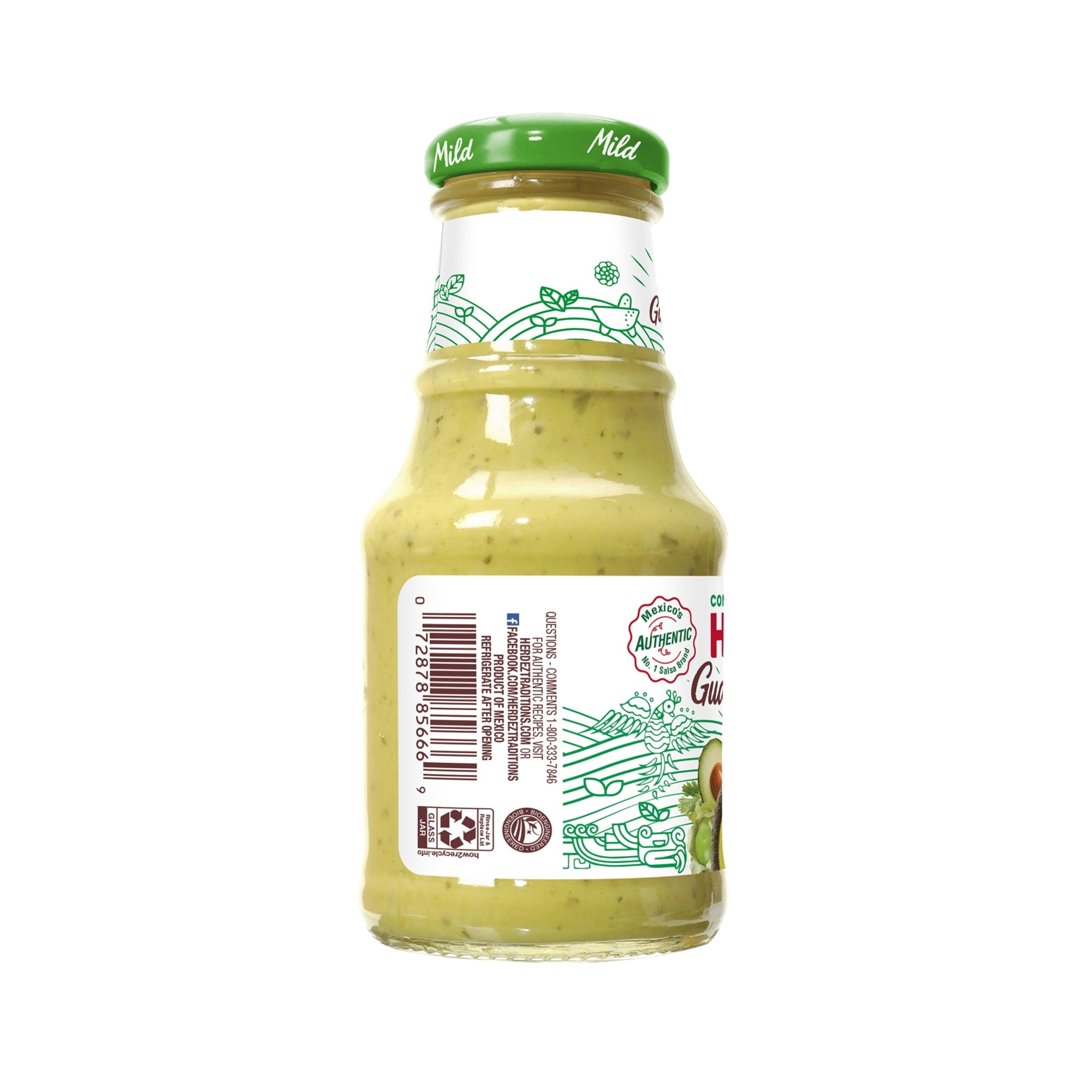 (2 pack) HERDEZ Guacamole Salsa Mild, Tortilla Chip Dip, Shelf Stable, 8.5 oz oz Glass Bottle