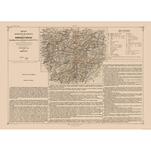Historic Map - Ourense Spain - Valverde 1880 - Vintage Wall Art