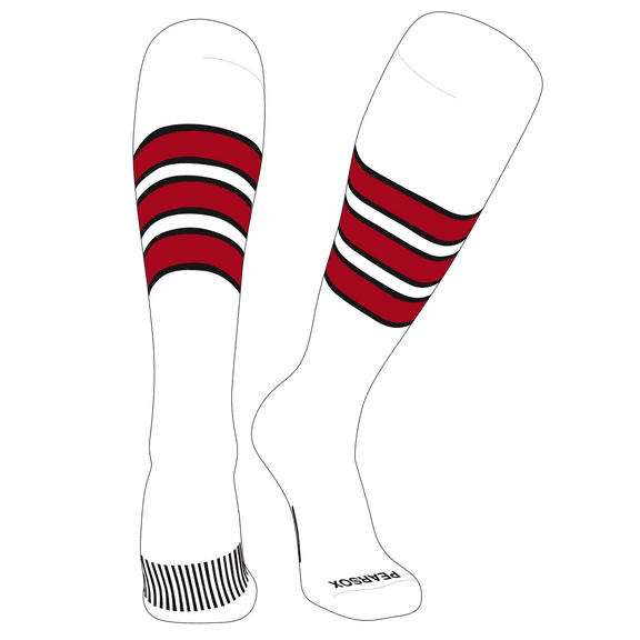 PEAR SOX Striped OTC Baseball, Softball, Football Socks (C) White, Black, Red (XS)