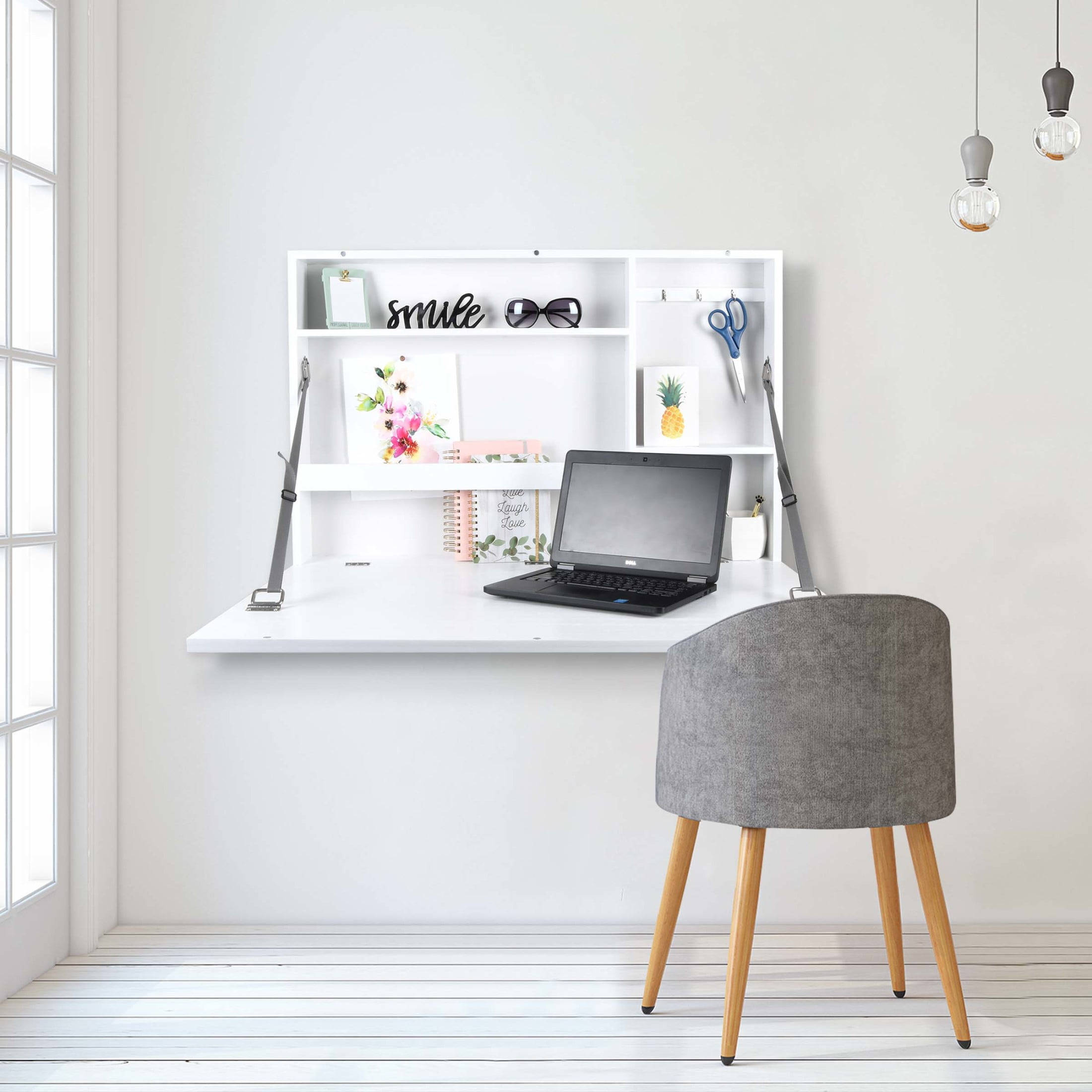 Prinz Fold Down Wall-Mounted White 36' X 24' Murphy Desk with Chalkboard