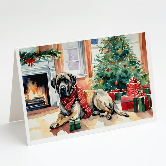 Mastiff Cozy Christmas Greeting Cards Pack of 8 7 in x 5 in