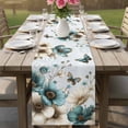 thumbnail image 4 of Teal Tulip Butterfly Table Runner 60 Inches, Beige Turquoise Floral Blue Coastal Bed Runner Dresser Scarves Tabletop for Indoor Outdoor Parties/Ceremony/Banquet, 13" x 60", 4 of 8