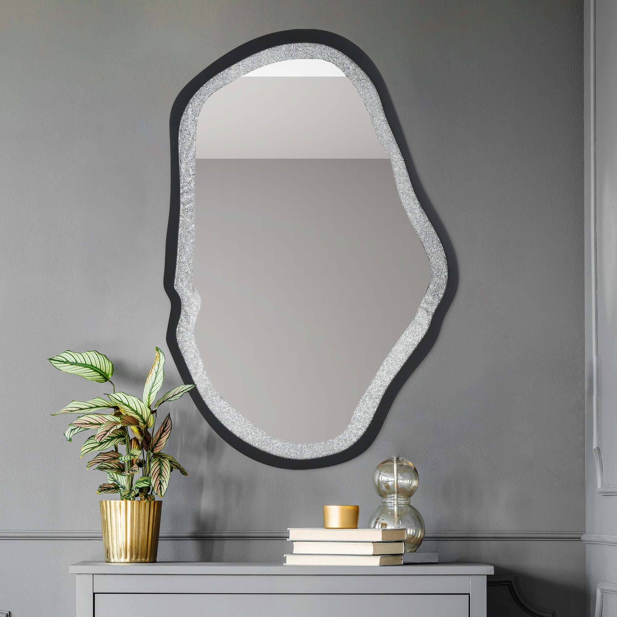 31.9-in W x 47.2-in H Irregular Black and Silver Diamonds Framed Wall Mirror