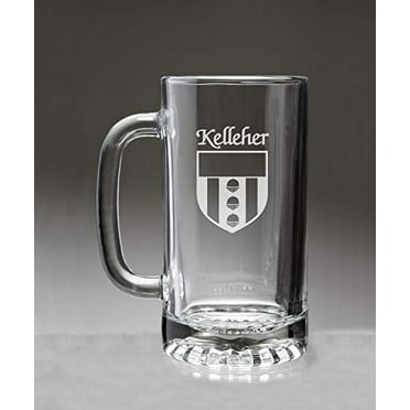 Kelleher Irish Coat of Arms Glass Beer Mug (Sand Etched)