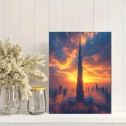 Dubai Burj Khalifa Sunset Canvas Print/Wall Art，Perfect for Living Room，Bedroom，Office，Hotel Lobby，and Modern Apartment Decor