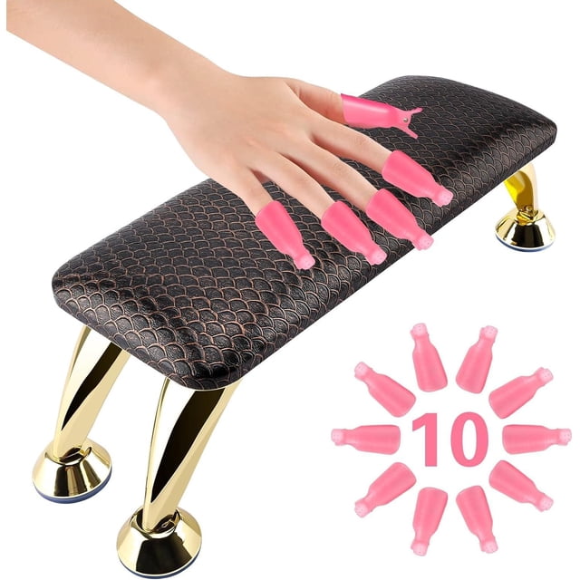 GFDYREE Arm Rest for Nails and 10PCS Nail Polish Remover Clips, Nail Arm Rest for Nail Tech with Microfiber Leather Hand Rest, Manicure Hand Rest Stand Nail Art Accessories Tool Set