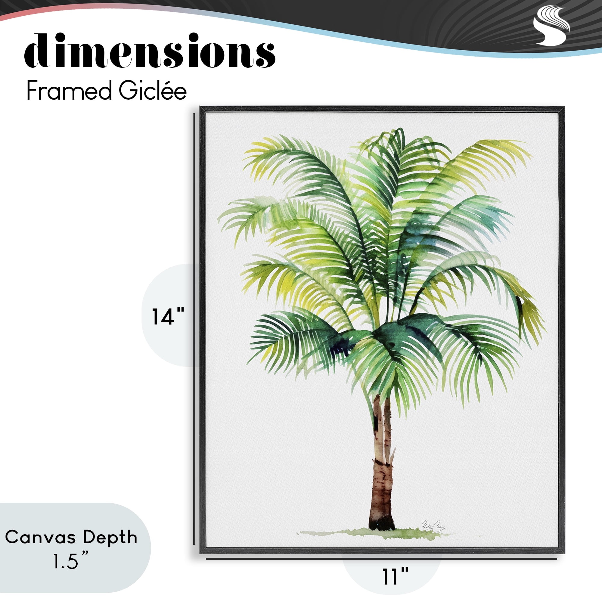 Stupell Industries Breezy Fronds Palm Black Framed Giclee Art, design by Shelly Craig