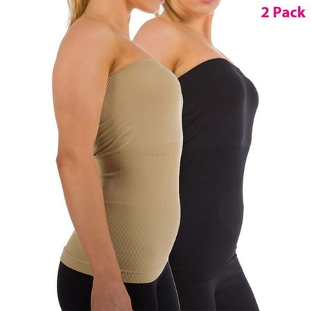 - 2-Pack Women Sleeveless Strapless Tube Top Long Bandeau Basic Summer Shirts