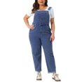 thumbnail image 2 of Agnes Orinda Women's Plus Size Stretch Adjustable Strap Bib Denim Summer Fashion Jumpsuits 2X Grey Blue, 2 of 5