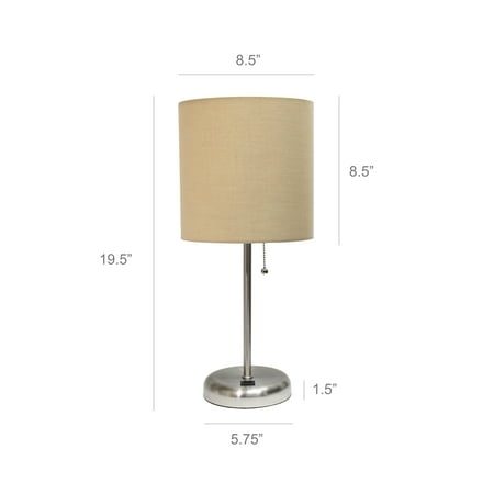 Limelights - Stick Lamp with USB charging port and Fabric Shade - Silver/Tan