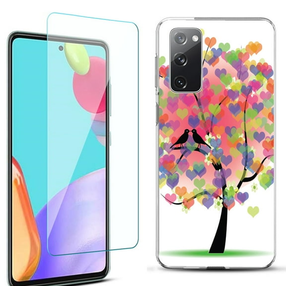 Slim-Fit Protective Phone Case for Samsung Galaxy S20 FE 5G Fan Edition, with Tempered Glass Screen Protector, by OneToughShield ® - Color Hearts Tree
