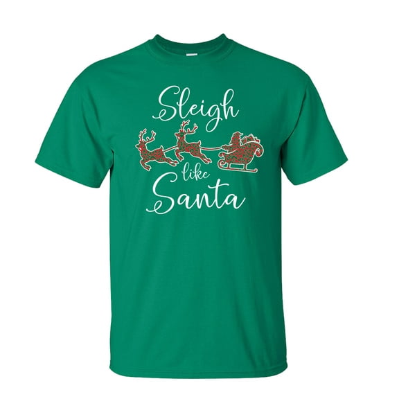 Sleigh Like Santa Cheetah Print Unisex Short Sleeve T-shirt-Kelly Green-3XL