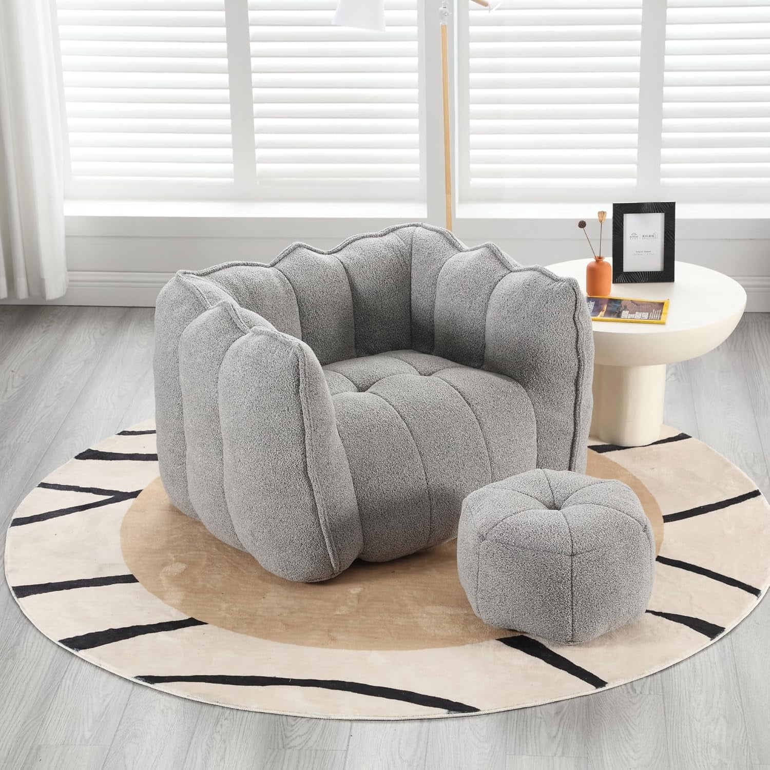 Tabaray Bean Bag Chairs with Ottoman, Bean Bag Couch for Adults, Bean Bag Sofa with High Resilient Foam, Modern Lazy Sofa Chair with Armrests for Living Room, Bedroom, Gaming Room, Apartment Grey