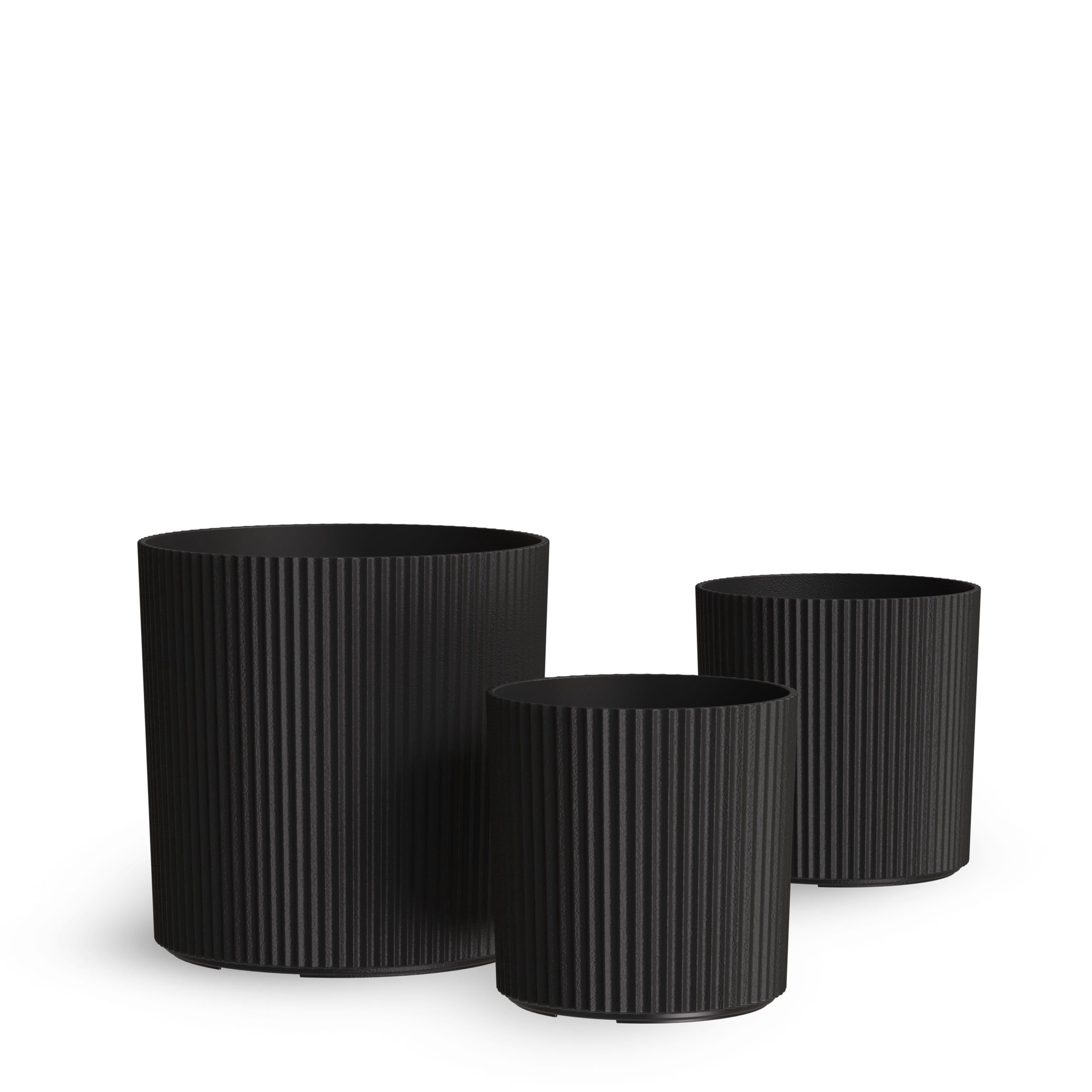 Serene 14in, 12in, and 10in Round Black Plastic Plant Planters with Drainage Holes, 3-Pack