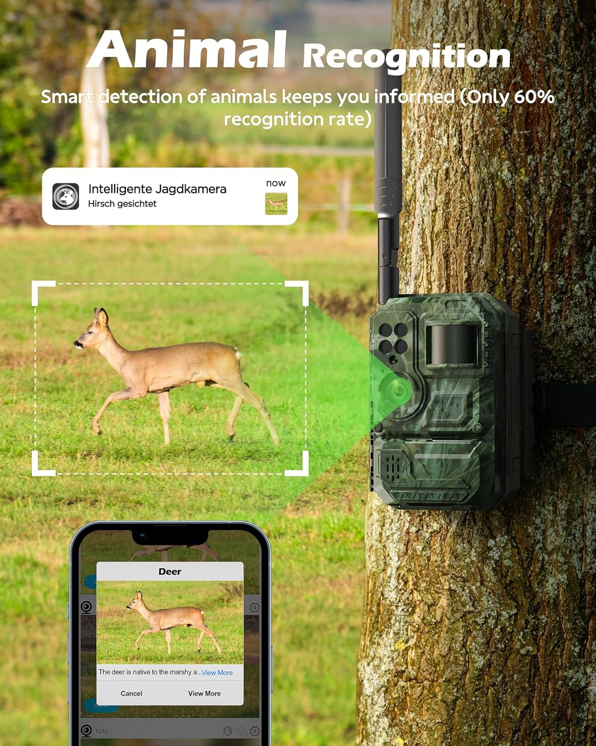 CAMPARK Cellular Solar Trail Camera with Live Streaming - 4G LTE Unlimited Data Game Camera with Night Vision, 0.1s Trigger Motion Activated, Real-Time Alerts for Wildlife Monitoring
