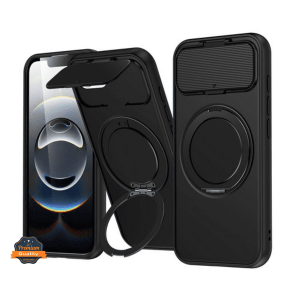 Phone Case Cover for Apple iPhone 17E /iPhone 16E Heavy Duty Shockproof Protective with Magnetic Ring Stand & Camera Protector Slim Rugged Durable Grip Armor (Black)