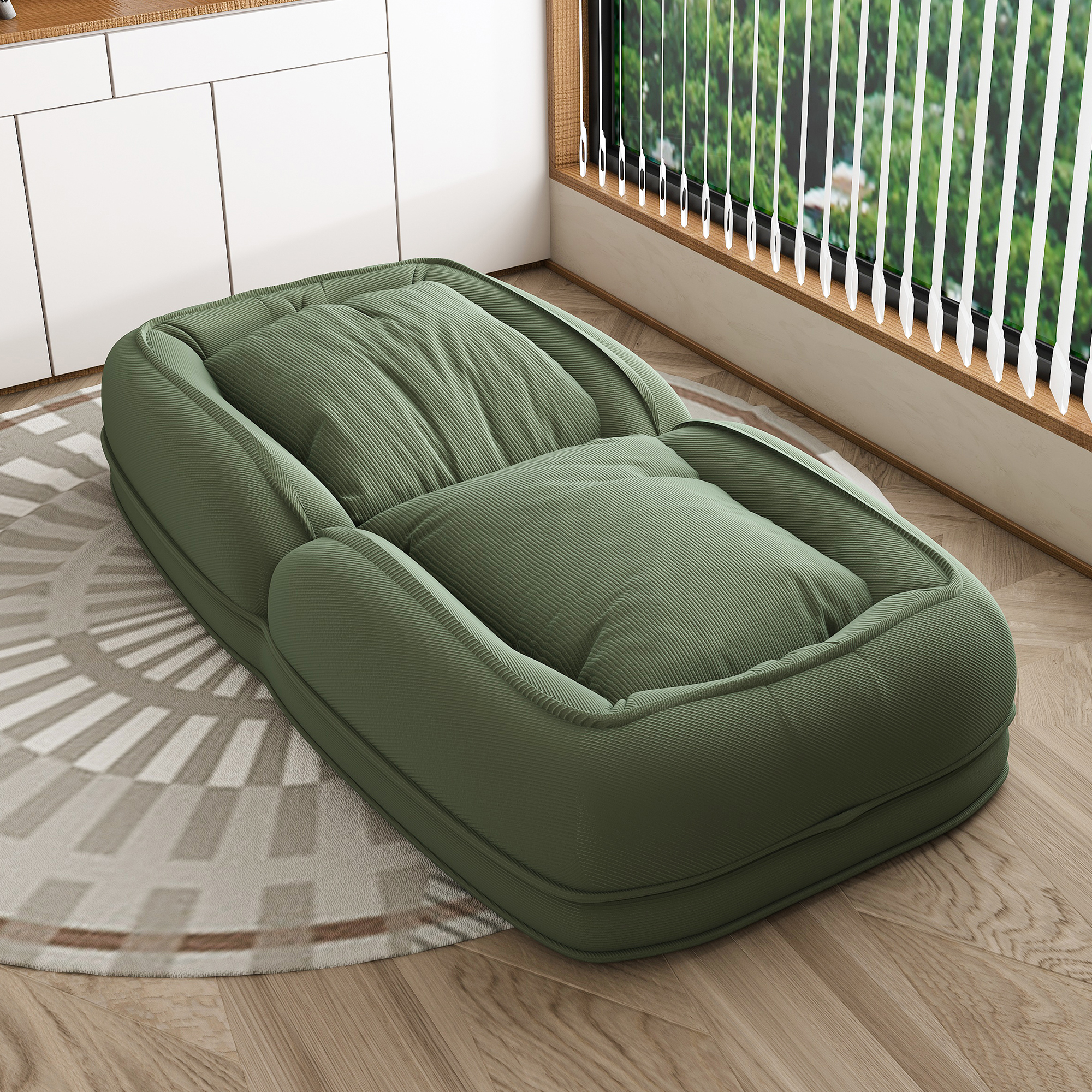 Upholstered Human Dog Bed for Adults & Pets, 5-Position Adjustable Foldable Lazy Sofa Bed with 2 Pillows, Corduroy Floor Recliner for Bedroom Living Room Reading Corner