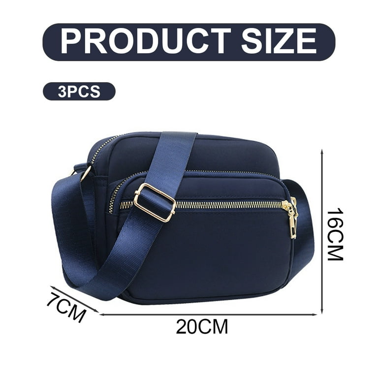 Women s nylon crossbody bag waterproof multi pocket handbag small lightweight adjustable strap navy blue