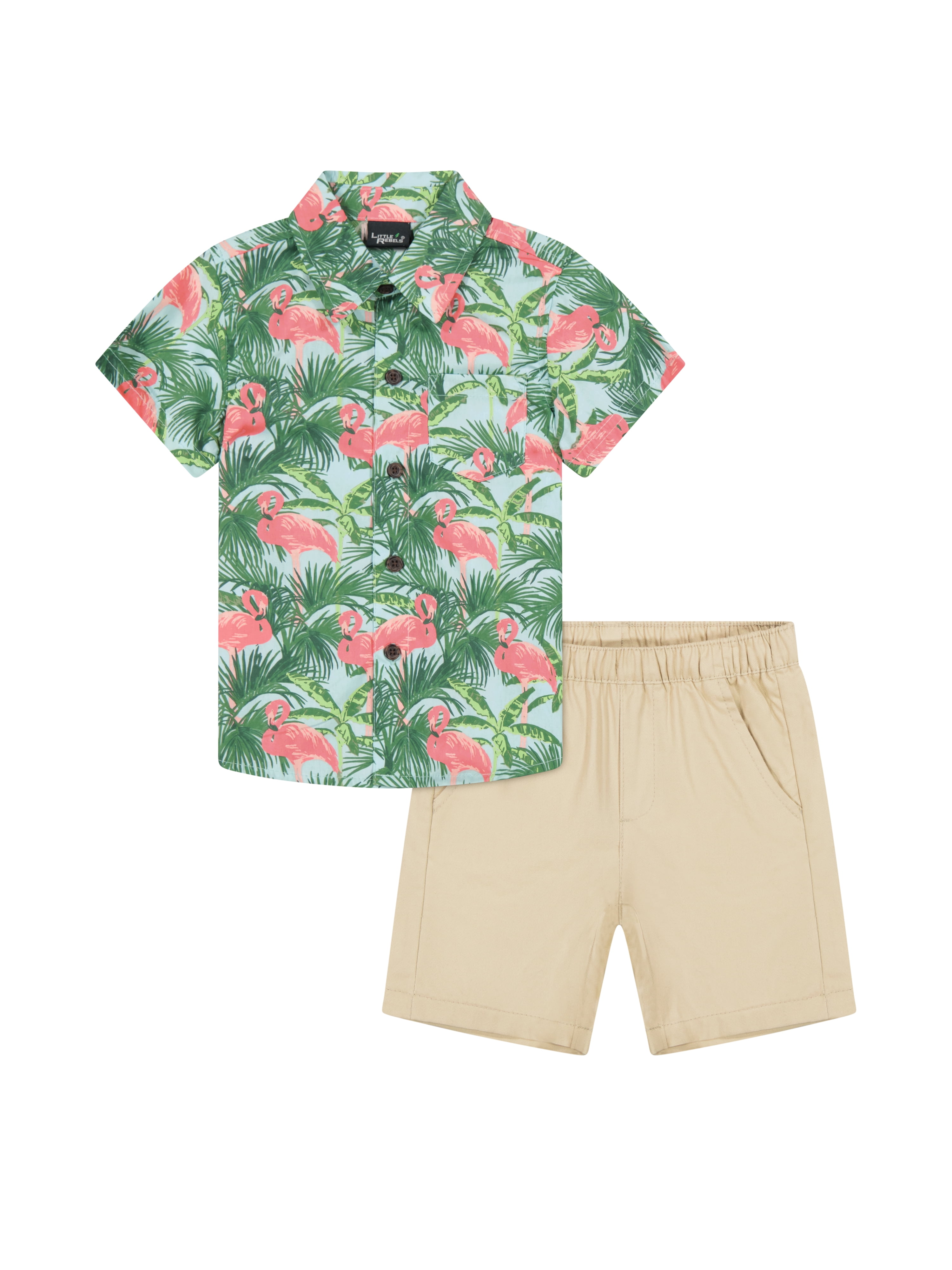 Little Rebels Toddler Boy Flamingo 2 Piece Short Set, Size 2T-4T