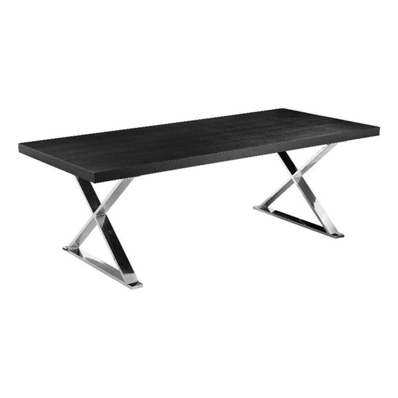 Rix 87 Inch Dining Table- Black Wood Top- X Chrome Finished Steel Legs