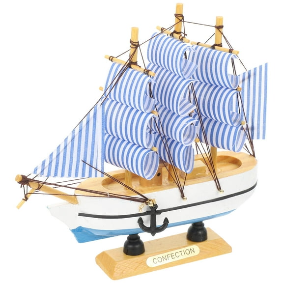 BESTOYARD Mediterranean Style Wood Craft Sailboat Ornament White 1Set Decoration for Home Decor