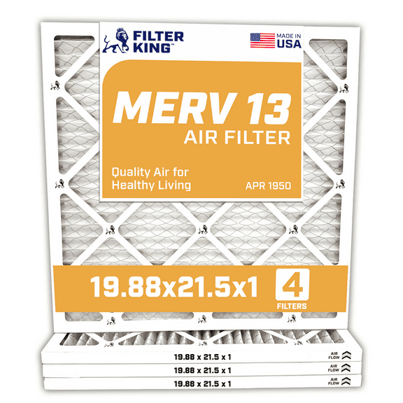 Filter King 19.88x21.5x1 Air Filter | 4-PACK | MERV 13 HVAC Pleated A/C Furnace Filters | MADE IN USA | Actual Size: 19.88 x 21.5 x .75"