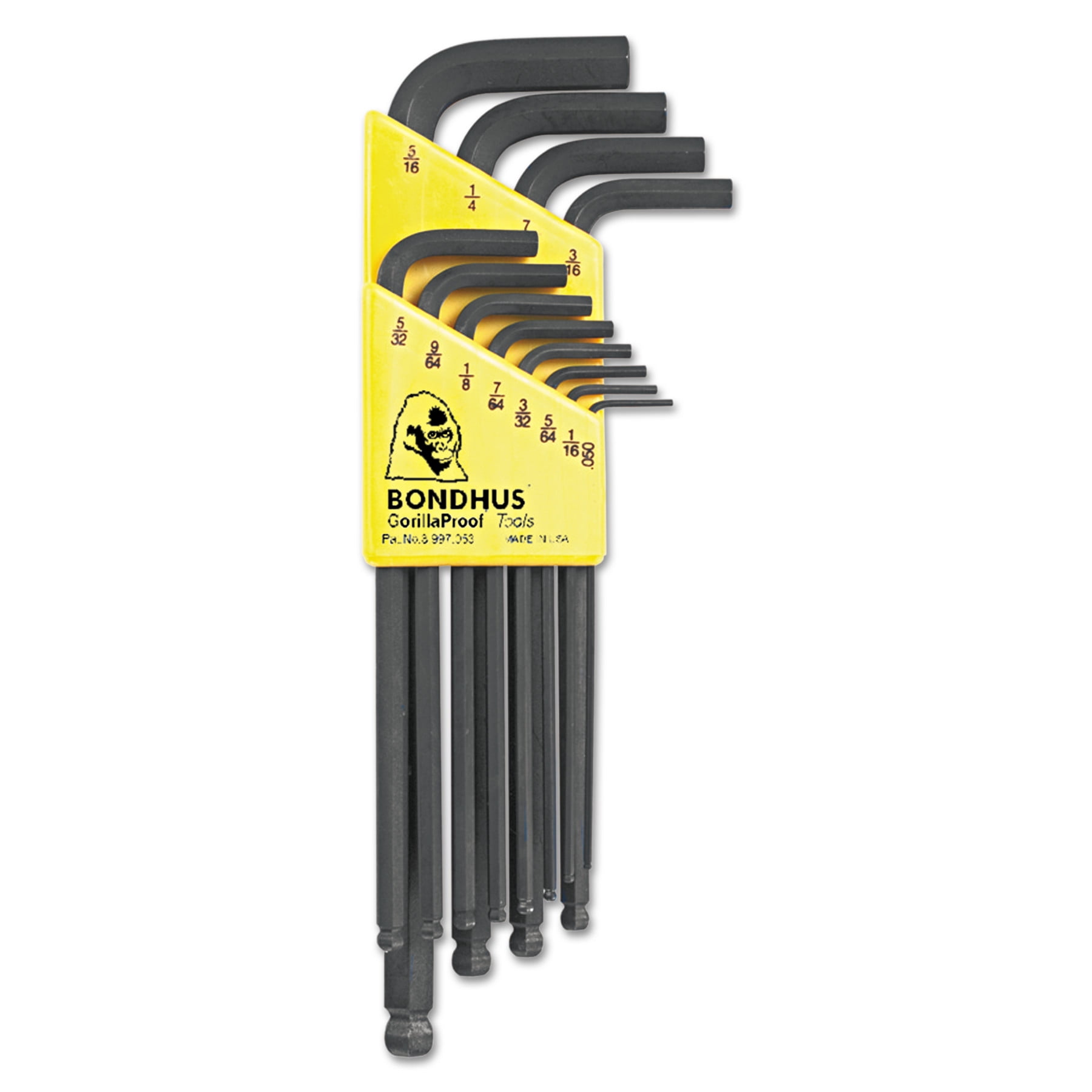 Bondhus Ball-End Hex Key, 12-Piece Set, SAE, Black Oxide