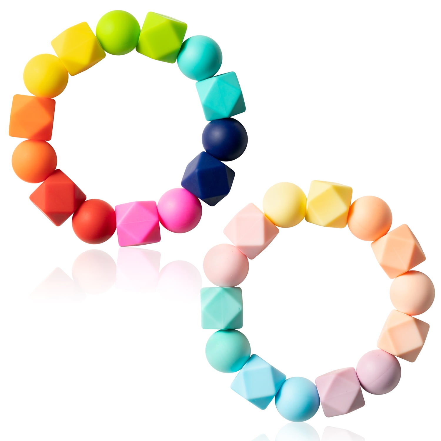 2Pcs Sensory Teether Bracelets for Kids, Silicone Babies Teething Toys Grasping Jewelry Infants Nursing Bracelet Toddlers Relief Rings Toy for ADHD SPD Oral Motor Baby Shower Keepsake Gift