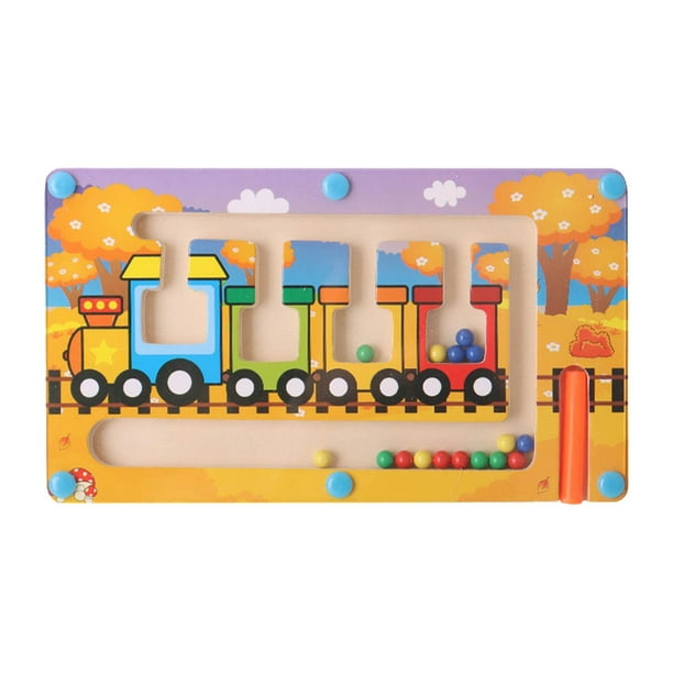Laberinto magnético de madera para niños, rompecabezas de aprendizaje temprano, tablero de actividades fino, juguete de tallo tren