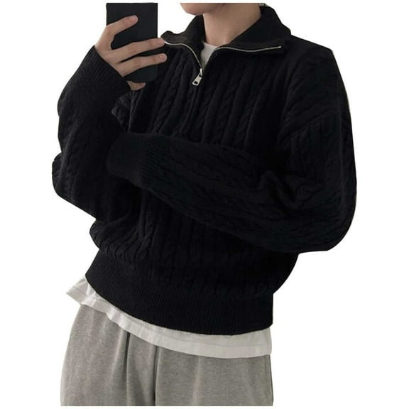 Women's Sweaters 2025 Fall Winter Quarter Zip Casual Long Sleeve Ribbed Cable Knit Pullover