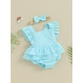 thumbnail image 4 of Musuos Baby Girls Rompers Dress 6M 9M 12M 18M Solid Color Fly Sleeve Skirt Hem Infant Bodysuits Summer Clothes with Headband, 4 of 9