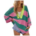 thumbnail image 2 of Utoimkio Women's Oversized Striped Shirt Half Zip Loose Fit Sweatshirt for Women Color Block V Neck Blouse Tops Casual Long Sleeve Pullover, 2 of 6