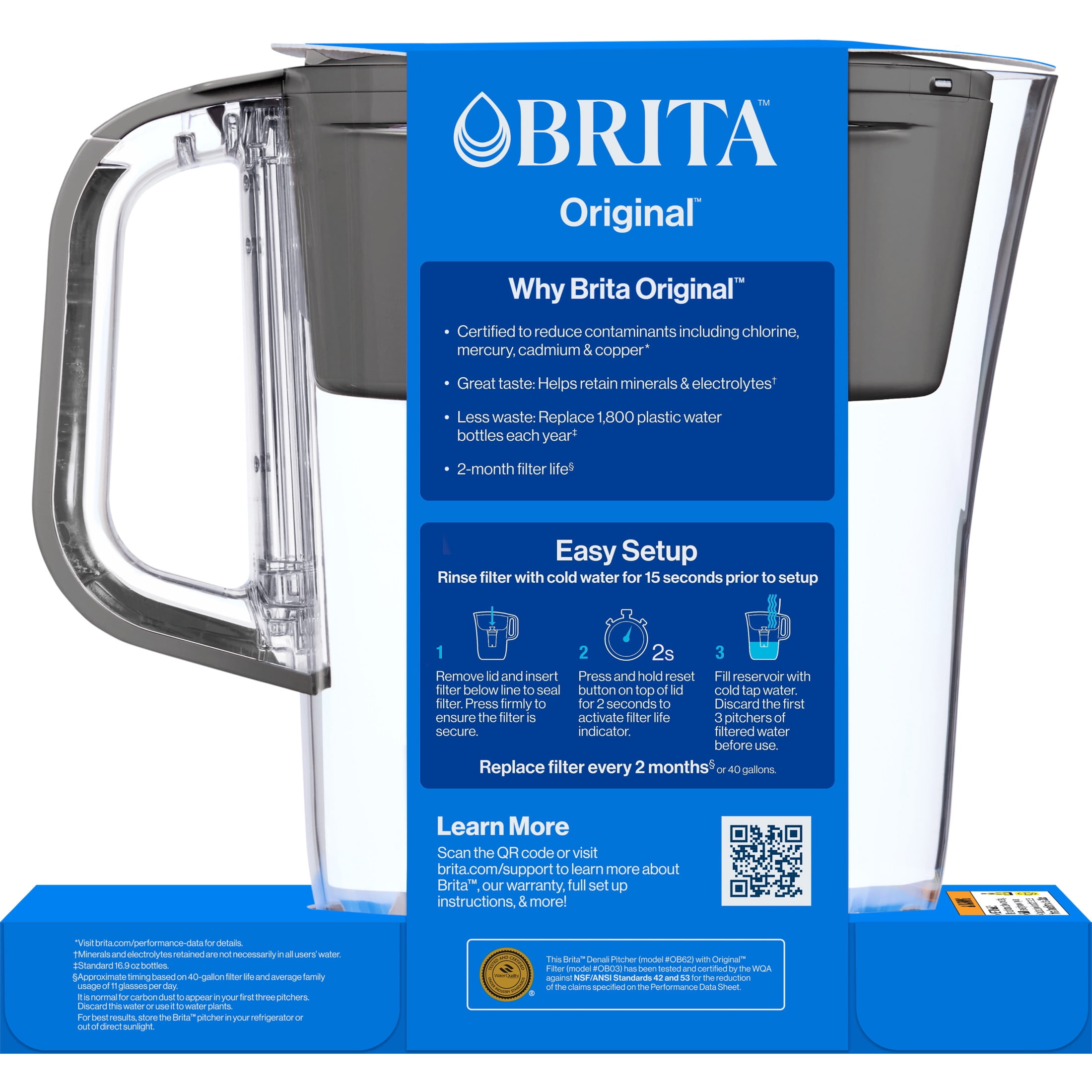Brita® Small 6 Cup Denali Water Filter Pitcher with 1 Brita Standard Filter, Slate