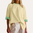 thumbnail image 2 of biudgviw Oversized Tshirts for Women Crew Neck Patchwork Side Silt Tops Half Sleeve Solid Color Tee Casual Summer Outfits, 2 of 7