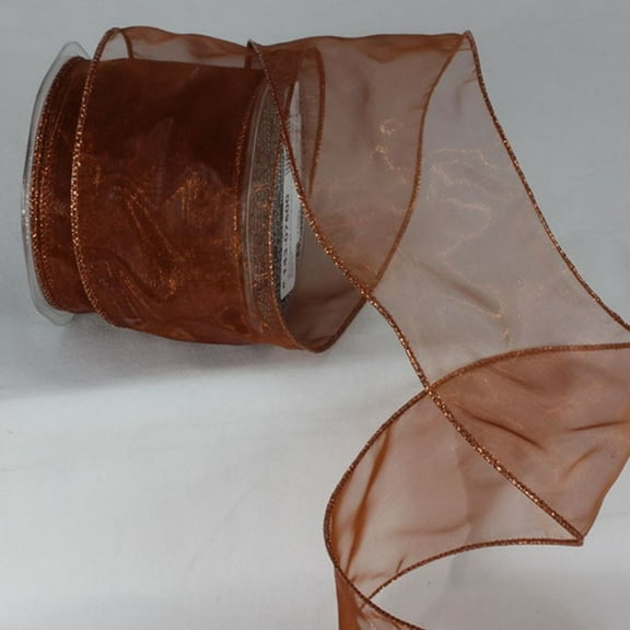 The Ribbon People Brown and Copper Colored Edge Wired Craft Organza Ribbon 3" x 27 Yards