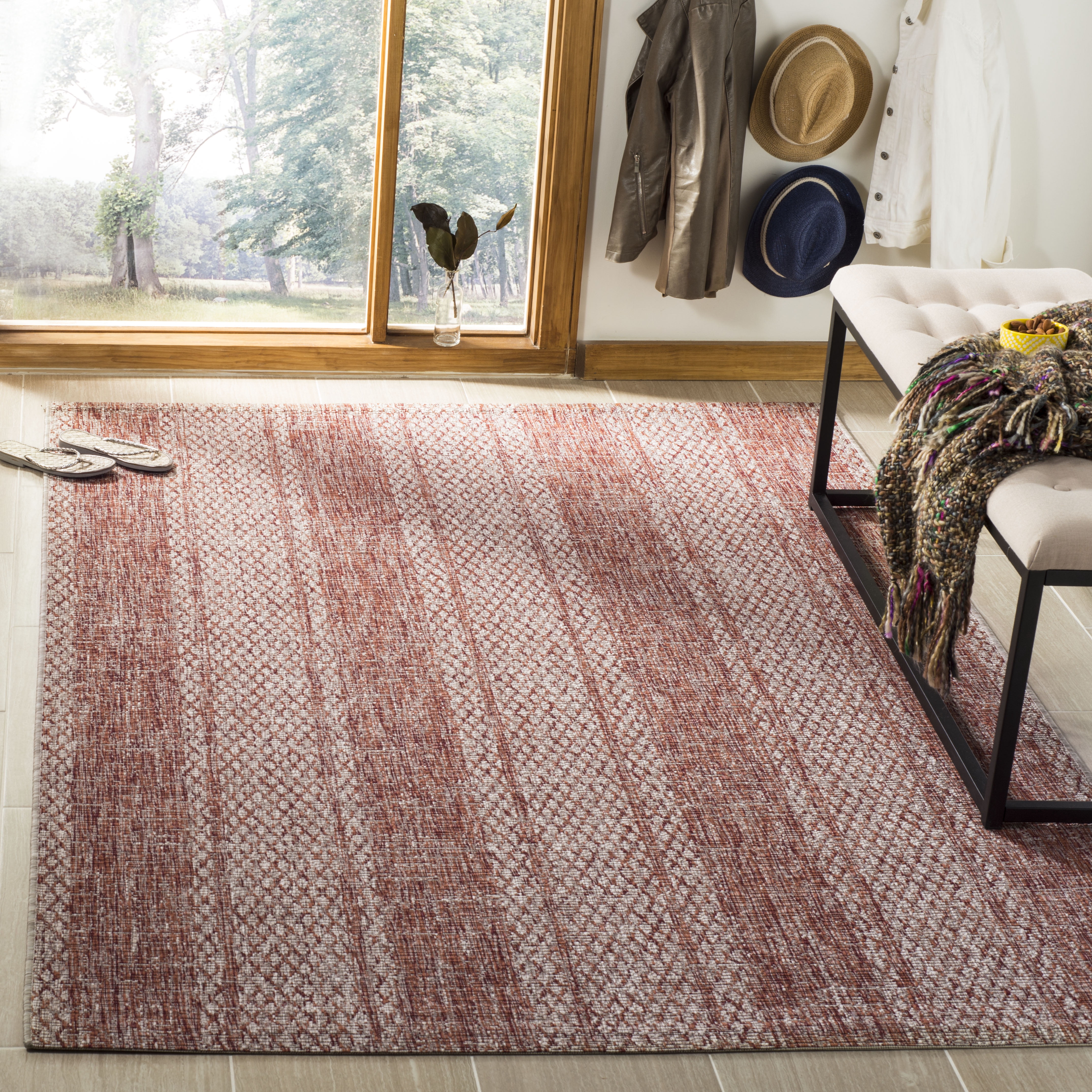SAFAVIEH Courtyard Robert Striped Indoor/Outdoor Area Rug, 8' x 11', Light Beige/Terracotta