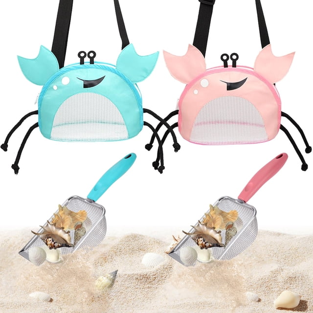 Juego de juguetes de playa YOOLEETC, pala de malla con bolsa de playa, 4 unidades, azul y rosa