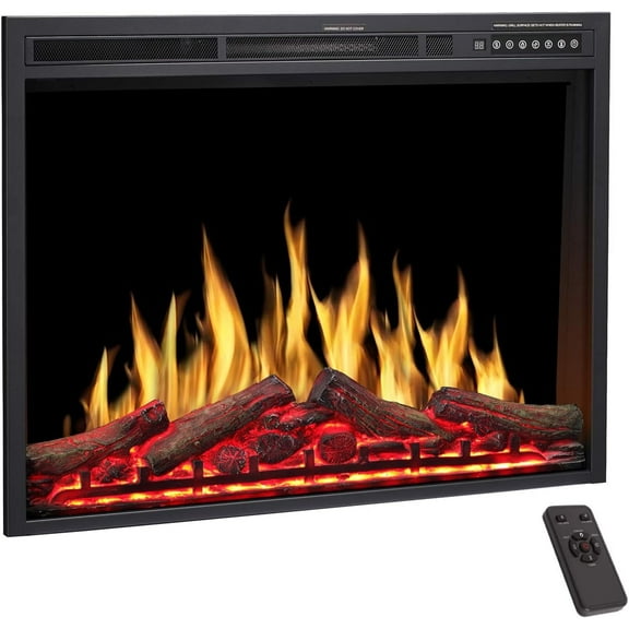 WAA Electric 750W/1500W Adjustable Flame/Log, Remote Control Fireplace Inserts