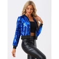 thumbnail image 3 of Disfraz de navidad Top de lentejuelas Allegra K chaqueta de bombardero Azul L, 3 of 6