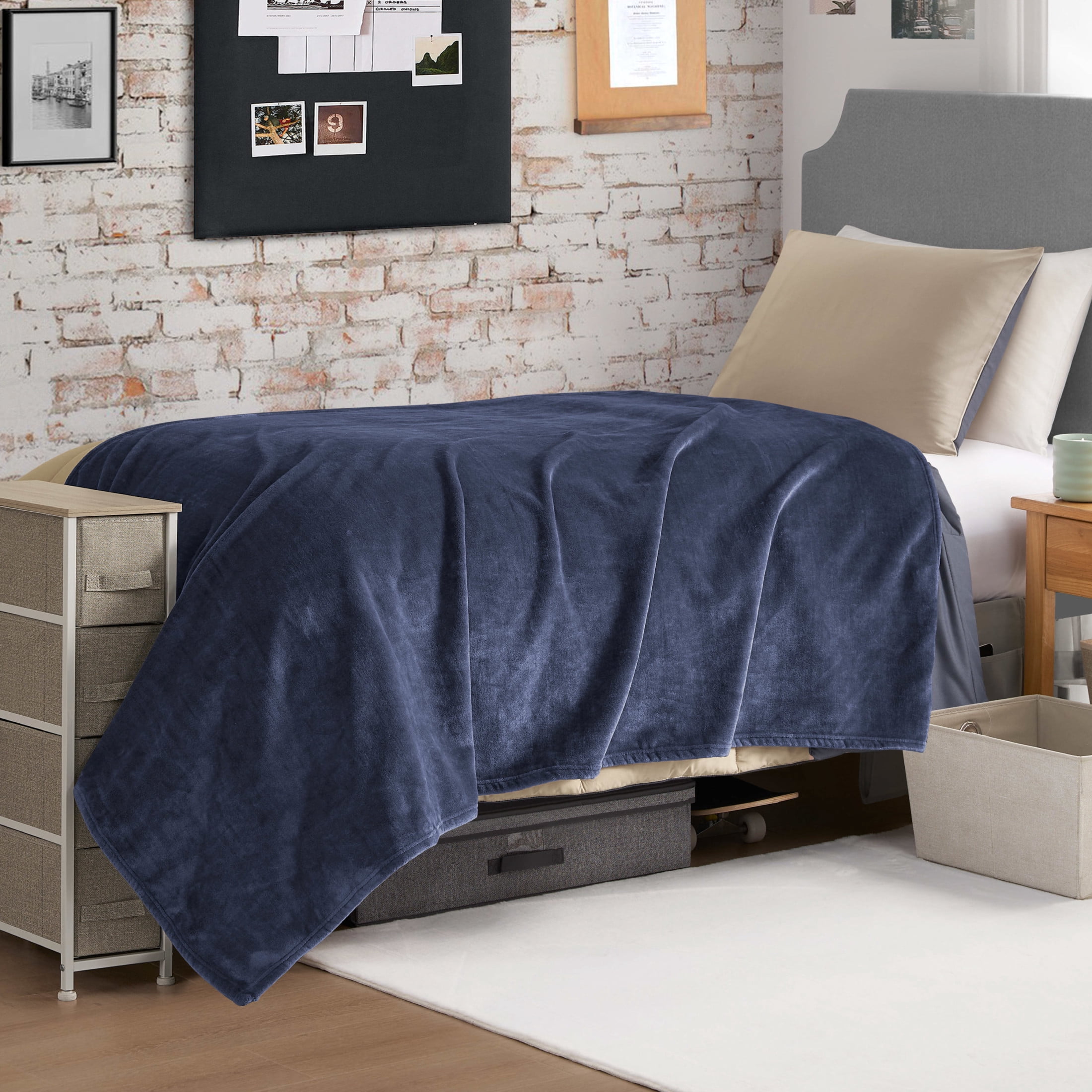 The Sheet Lab Solid Plush Microfiber Throw Blanket, Vintage Blue Indigo, 50" x 70"