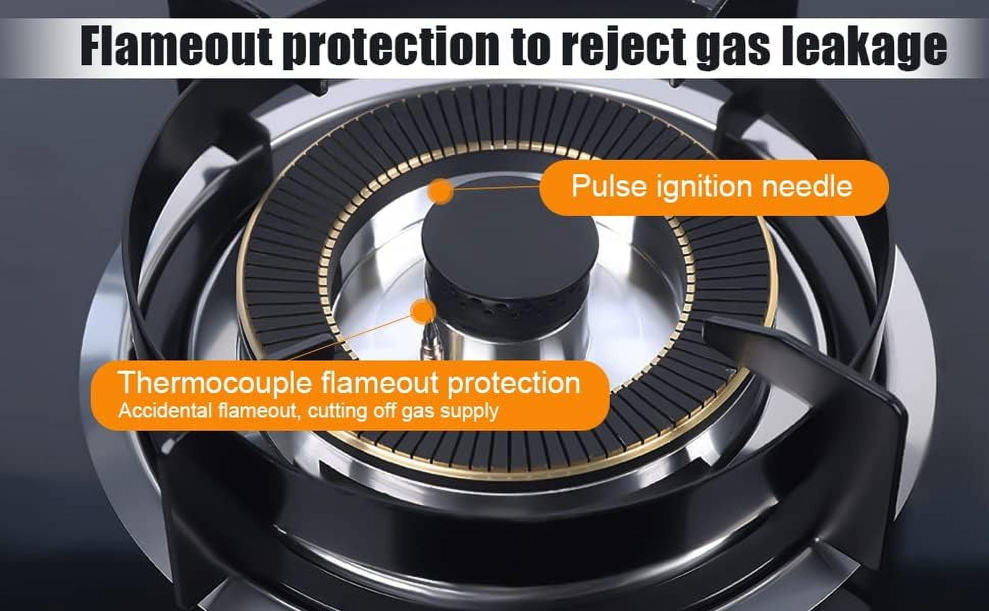 2 Burner Home Countertop Gas Stove, Black Tempered Glass Built-in Natural Gas Stove with Anti-Tempering Protection, 2 Combustion Chambers, Knob Control, for Home, Restaurant Kitchens