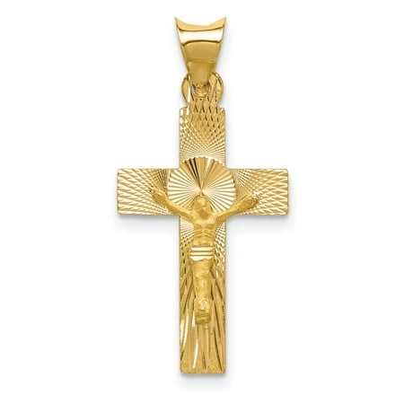 14k Yellow Gold Crucifix Cross Religious Pendant Charm Necklace