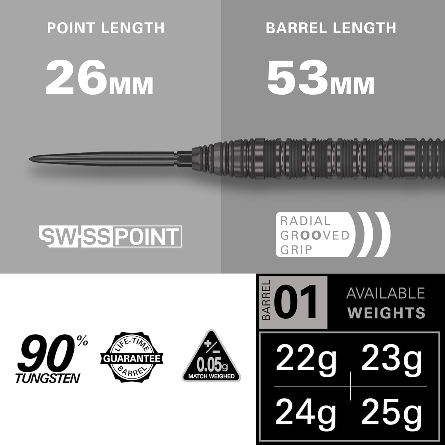 Target Darts Bolide Void 01 22G 90% Tungsten Swiss Point Steel Tip Darts Set