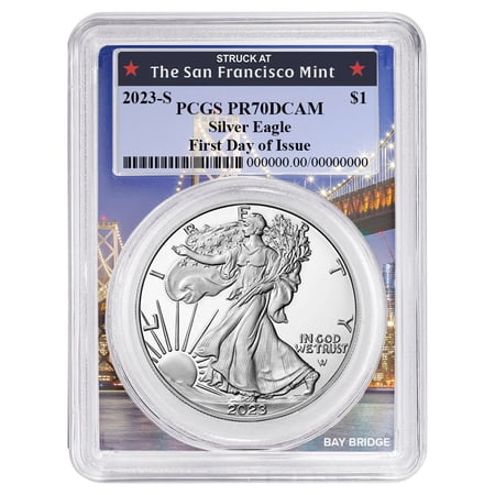 2023-S Proof $1 American Silver Eagle PCGS PR70DCAM FDOI Bay Bridge Frame