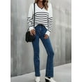 thumbnail image 6 of Women Knit Sweater Casual V Neck Striped Print Loose Pullover Long Sleeve Sweater Tops White L, 6 of 9