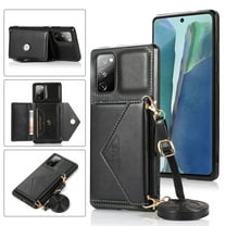 Dteck Case for Samsung Galaxy S20 FE 6.5-inch,Luxury Leather Wallet Case Magnetic Flip Card Holder Slots Back Protective Kickstand S20 FE 5G Phone Cover with Shoulder Strap (about 1.4m),Black