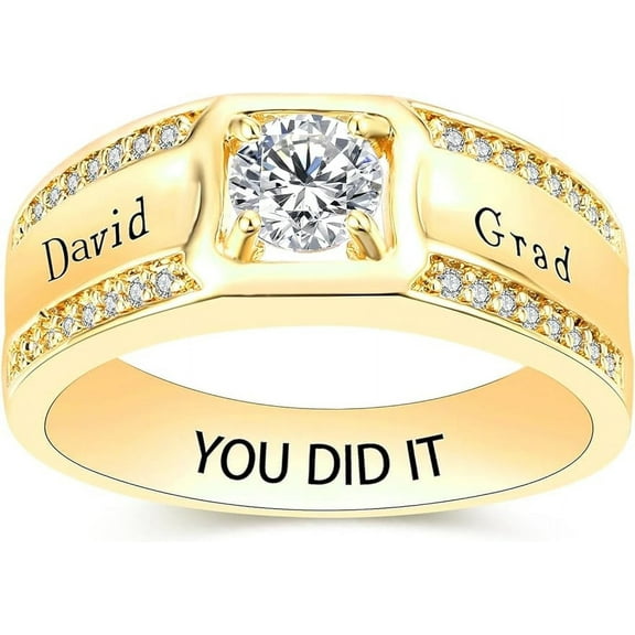 Ccjcinata Fully Personalized Customized class rings Sterling Silver Men's High School and College Class Ring – Classic Collection(Sterling Silver - Gold Plated)