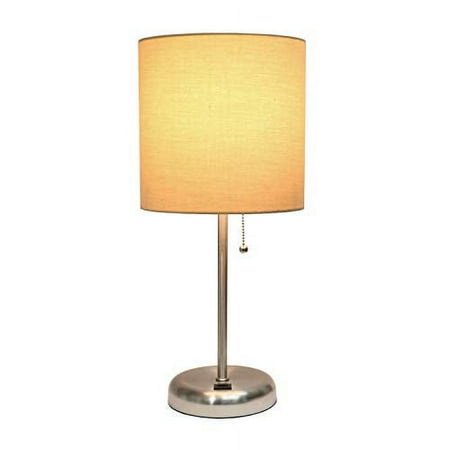 Limelights - Stick Lamp with USB charging port and Fabric Shade - Silver/Tan
