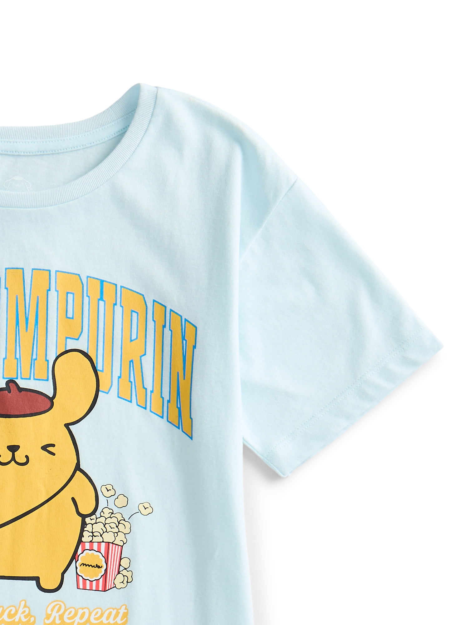 Sanrio Girls Pompompurin Snack Graphic Tee with Short Sleeves, Sizes 4-16