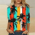 thumbnail image 2 of CYMMPU Flower Pattern 3/4 Sleeve Round Neck Loose Fit Tunic Tops Fall Fashion Shirts Blouses for Women Dressy Casual Spring Tops Pleated Dressy T-Shirts Mint Green M, 2 of 5